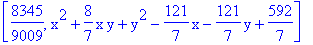 [8345/9009, x^2+8/7*x*y+y^2-121/7*x-121/7*y+592/7]